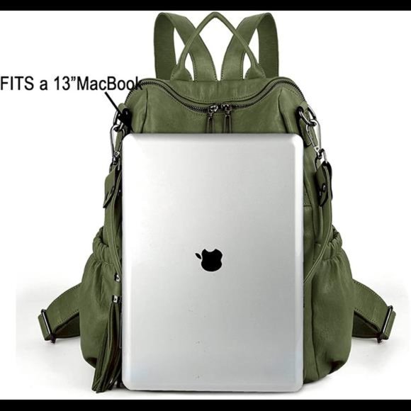 Women Backpack Purse Leather Vegan Ladies Fashion Designer Bag with Tassel - Picture 6 of 6